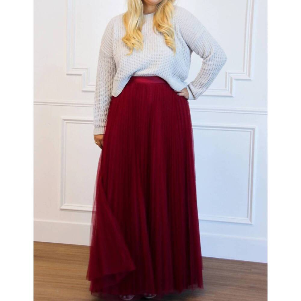 NEW LUXXEL fall dreams pleated maxi skirt in burgundy